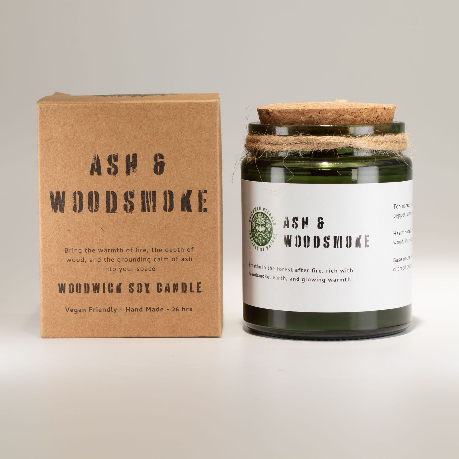 Greenman Woodwick Soy Candle - Ash & Woodsmoke - Billede 3